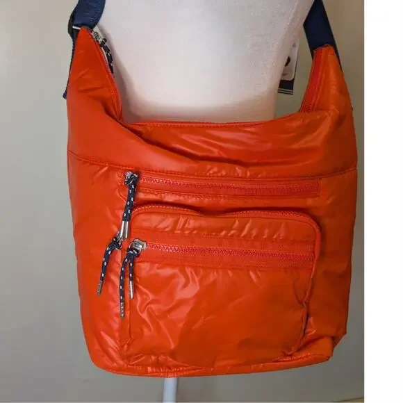 Nautica Burnt Orange Crossbody Hobo Bag Hidden Treasure Navy Strap NWT - Picture 2 of 12